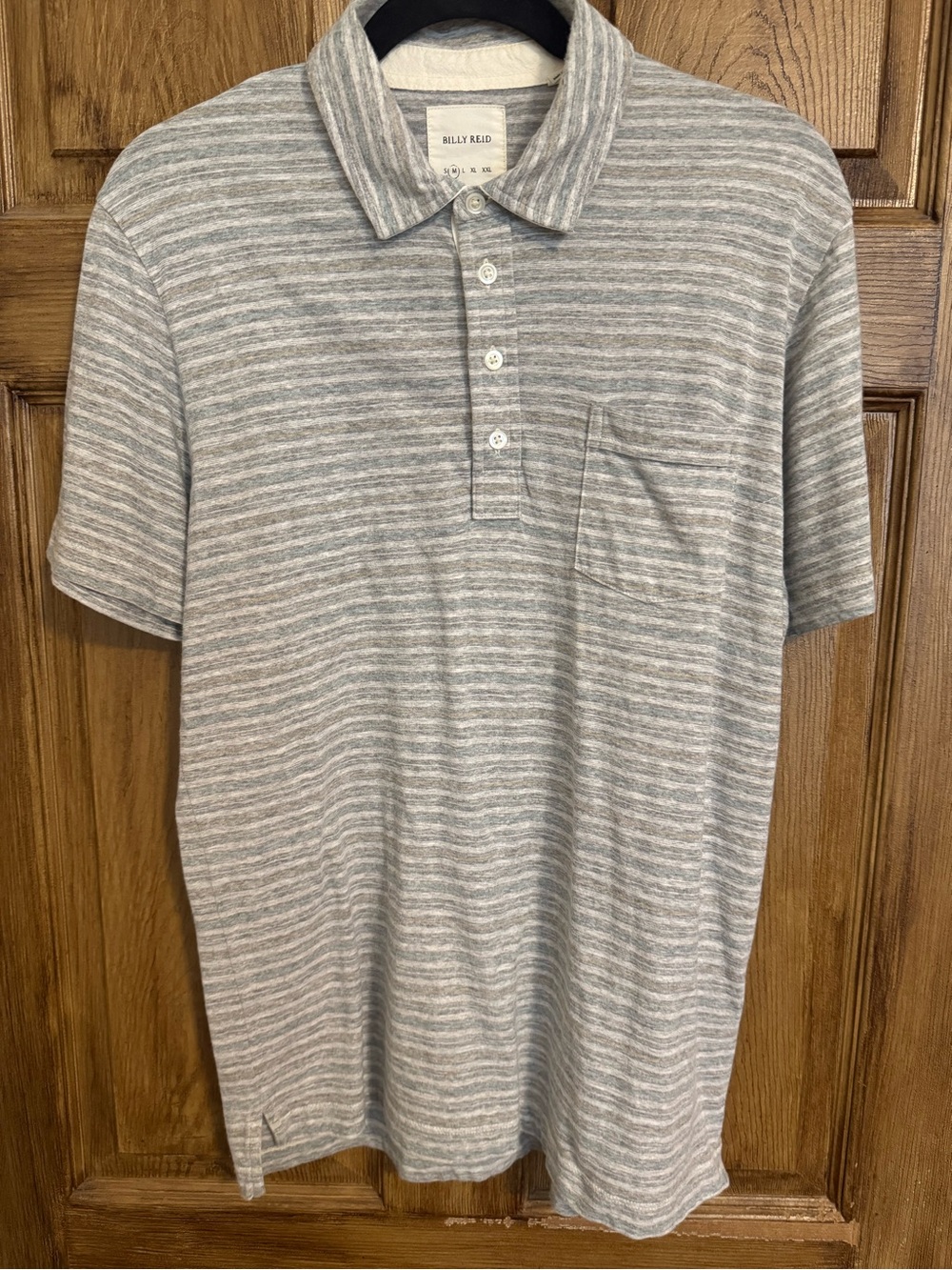 Billy Reid Gray & White Striped Short-Sleeve Polo